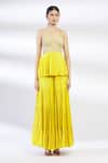Chamee And Palak_Yellow Raw Silk, Blended Georgette Embroidered Kurta Sharara Set _Online_at_Aza_Fashions