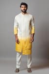 Buy_Paarsh_Yellow Linen Satin Embroidered Pintuck Twilight Ombre Asymmetric Kurta Set _at_Aza_Fashions