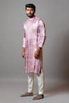 Paarsh_Purple Linen Satin Embroidered Pintuck Aster Tie Dye Kurta Set _Online_at_Aza_Fashions