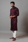 Paarsh_Purple Linen Satin Embroidered Pintuck Filigree Mirror Work Kurta Set For Men_Online_at_Aza_Fashions