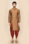 Buy_Aryavir Malhotra_Red Silk Blend Kurta And Dhoti Pant Set _Online_at_Aza_Fashions