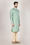 Aryavir Malhotra_Green Kurta Jacquard  Churidar Dupion Set _Online_at_Aza_Fashions