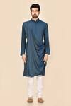 Buy_Aryavir Malhotra_Blue Viscose Rayon Draped Kurta Set _Online_at_Aza_Fashions