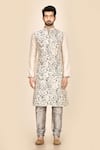 Buy_Aryavir Malhotra_White Silk Blend Printed Kurta Set _Online_at_Aza_Fashions