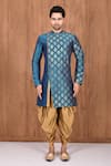 Aryavir Malhotra_Blue Dupion Silk Woven Floral Kurta Set_Online_at_Aza_Fashions