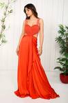 Buy_K&A By Karishma and Ashita_Orange Satin Georgette Embellished Sweetheart Neck Draped Jumpsuit _at_Aza_Fashions