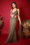 Buy_K & A By Karishma And Ashita_Green Chiffon, Lining Butter Crepe Animal Print Pre-draped Saree With Bustier_at_Aza_Fashions