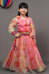 Buy_Kirti Agarwal - Pret N Couture_Pink Silk, Organza Fabric Flowers Tie And Dye Lehenga Set _Online_at_Aza_Fashions