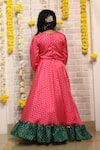 Shop_Kirti Agarwal - Pret N Couture_Pink Modal, Cotton Tassels Chevron Print Crop Top And Lehenga Set _at_Aza_Fashions