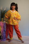 Buy_Kirti Agarwal - Pret N Couture_Yellow Modal, Cotton Pom-poms Flower Print Kaftan And Pant Set _at_Aza_Fashions
