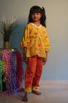 Buy_Kirti Agarwal - Pret N Couture_Yellow Modal, Cotton Pom-poms Flower Print Kaftan And Pant Set _Online_at_Aza_Fashions