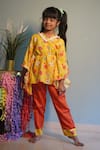 Shop_Kirti Agarwal - Pret N Couture_Yellow Modal, Cotton Pom-poms Flower Print Kaftan And Pant Set _Online_at_Aza_Fashions