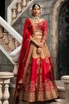 Buy_Kaaisha by Shalini_Maroon Silk Scoop Neck Embroidered Bridal Lehenga Set _at_Aza_Fashions