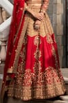 Buy_Kaaisha by Shalini_Maroon Silk Scoop Neck Embroidered Bridal Lehenga Set _Online_at_Aza_Fashions
