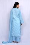 Shop_Ewaz_Blue Cotton Embroidered Alyssum Motifs V Neck Floral Kurta Set _at_Aza_Fashions