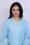 Shop_Ewaz_Blue Cotton Embroidered Alyssum Motifs V Neck Floral Kurta Set _Online_at_Aza_Fashions