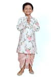 Buy_Kirti Agarwal - Pret N Couture_Peach Chanderi, Silk Embroidery Printed Kurta And Dhoti Pant Set _Online_at_Aza_Fashions