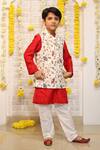 Buy_Kirti Agarwal - Pret N Couture_Off White Cotton, Denim Embroidery, Sequins Floral Bundi And Kurta Set_at_Aza_Fashions