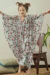 Buy_Pasha India_Blue Linen Printed Floral Draped Kaftan _at_Aza_Fashions