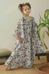 Pasha India_Blue Linen Printed Floral Draped Kaftan _Online_at_Aza_Fashions