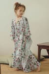 Buy_Pasha India_Blue Linen Printed Floral Draped Kaftan _Online_at_Aza_Fashions