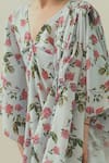 Pasha India_Blue Linen Printed Floral Draped Kaftan _at_Aza_Fashions