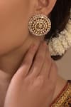 Shop_Kaari_Gold Plated Pearls, Stones Polki And Circular Stud Earrings _Online_at_Aza_Fashions