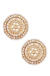 Shop_Kaari_Gold Plated Pearls, Stones Polki And Circular Stud Earrings _at_Aza_Fashions