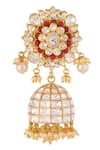 Shop_Kaari_Gold Plated Pearls, Stones Floral Polki Jhumkas With And _Online_at_Aza_Fashions