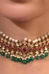 Shop_Kaari_Gold Plated Vellore Polki Choker With Gemstones _at_Aza_Fashions