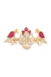 Shop_Kaari_Gold Plated Rhinestones, Gemstones Vellore Polki Adjustable Ring _at_Aza_Fashions