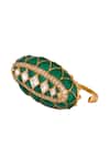 Buy_Kaari_Gold Plated Gemstones, Diamonds Emerald Vellore Polki Two Finger Ring _Online_at_Aza_Fashions