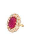 Kaari_Gold Plated Vellore Polki Floral Ring _Online_at_Aza_Fashions