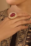 Buy_Kaari_Gold Plated Vellore Polki Floral Ring _at_Aza_Fashions