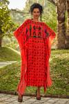 Buy_Nautanky_Red Crepe Round Printed Kaftan _at_Aza_Fashions