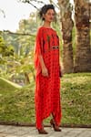 Nautanky_Red Crepe Round Printed Kaftan _Online_at_Aza_Fashions