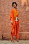 Nautanky_Orange Crepe Round Printed Kaftan  _Online_at_Aza_Fashions