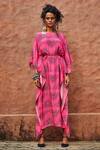 Nautanky_Pink Crepe Round Printed Kaftan _Online_at_Aza_Fashions
