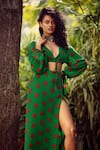 Nautanky_Green Crepe V Neck Printed Crop Top And Skirt Set  _Online_at_Aza_Fashions