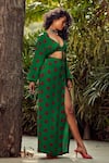 Shop_Nautanky_Green Crepe V Neck Printed Crop Top And Skirt Set  _at_Aza_Fashions