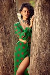 Buy_Nautanky_Green Crepe V Neck Printed Crop Top And Skirt Set  _Online_at_Aza_Fashions