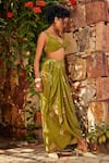 Nautanky_Green Crepe V Neck Knotted Crop Top And Skirt Set  _Online_at_Aza_Fashions