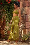 Buy_Nautanky_Green Crepe V Neck Knotted Crop Top And Skirt Set  _Online_at_Aza_Fashions