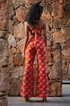 Shop_Nautanky_Orange Crepe V Neck Ruffle Crop Top And Pant Set  _at_Aza_Fashions