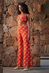 Shop_Nautanky_Orange Crepe V Neck Ruffle Crop Top And Pant Set  _Online_at_Aza_Fashions