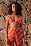 Nautanky_Orange Crepe V Neck Ruffle Crop Top And Pant Set  _at_Aza_Fashions