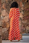 Shop_Nautanky_Orange Crepe Crop Top Cowl Floral Print Cape And Pant Set  _at_Aza_Fashions