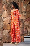 Buy_Nautanky_Orange Crepe Crop Top Cowl Floral Print Cape And Pant Set  _Online_at_Aza_Fashions