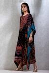 Buy_Ritu Kumar_Black Crepe, Rayon Round Floral Print Kaftan_Online_at_Aza_Fashions