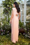 Shop_Rococo_Peach Georgette Mirror Work, Sequins V Neck Kaia Pre-draped Saree With Blouse _at_Aza_Fashions